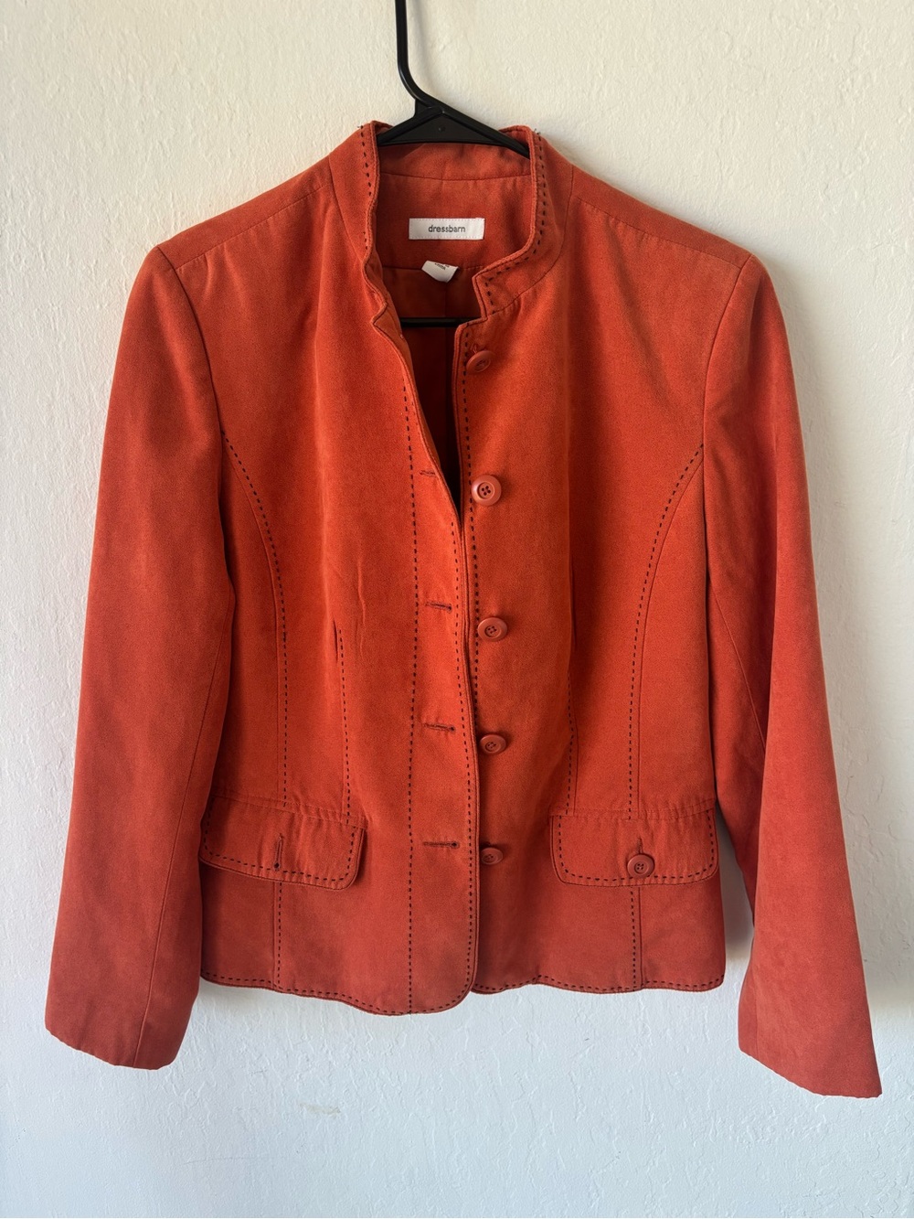 dressbarn Burnt Orange Suede Button-Front Blazer